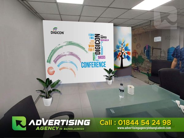 Wall sticker branding in Bangladesh: A colorful and eye-catching design adorns the wall, promoting a brand or message.